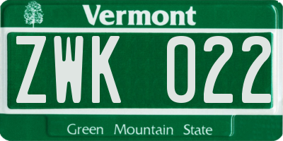 VT license plate ZWK022