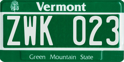 VT license plate ZWK023