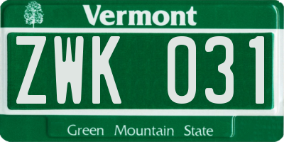 VT license plate ZWK031