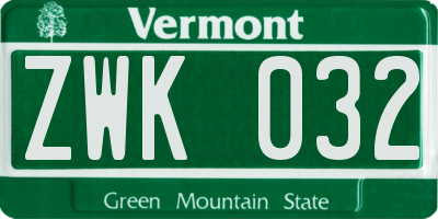 VT license plate ZWK032