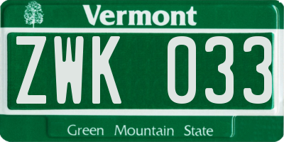 VT license plate ZWK033