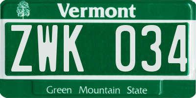 VT license plate ZWK034