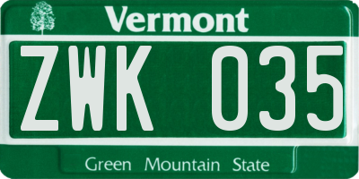 VT license plate ZWK035