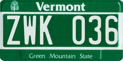 VT license plate ZWK036