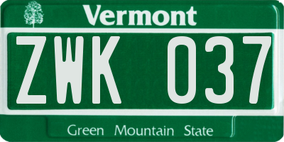 VT license plate ZWK037