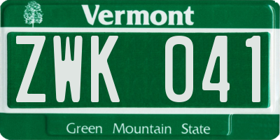 VT license plate ZWK041