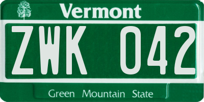 VT license plate ZWK042
