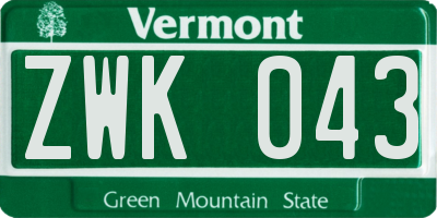 VT license plate ZWK043