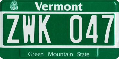 VT license plate ZWK047