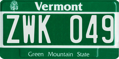 VT license plate ZWK049