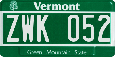 VT license plate ZWK052