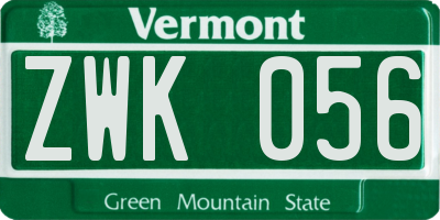 VT license plate ZWK056