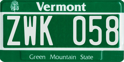 VT license plate ZWK058