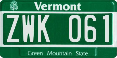 VT license plate ZWK061