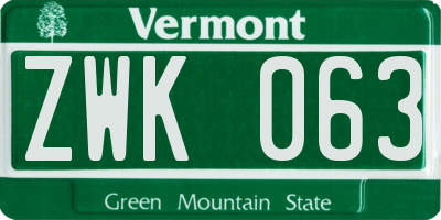 VT license plate ZWK063