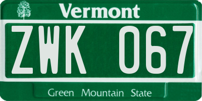 VT license plate ZWK067