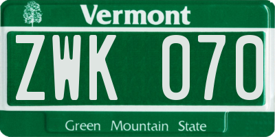 VT license plate ZWK070