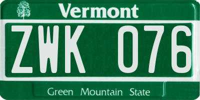 VT license plate ZWK076