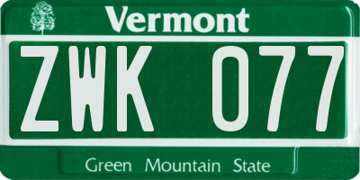 VT license plate ZWK077