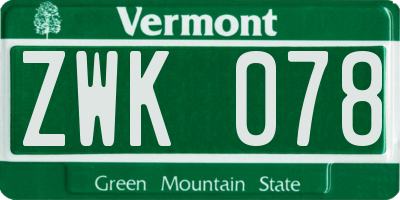 VT license plate ZWK078