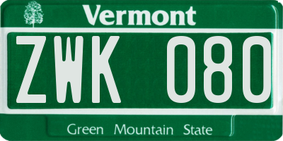VT license plate ZWK080