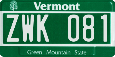 VT license plate ZWK081