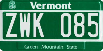 VT license plate ZWK085