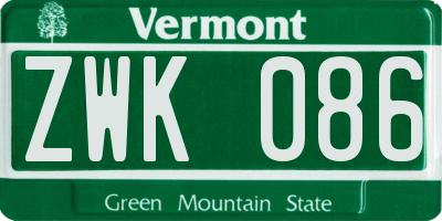VT license plate ZWK086