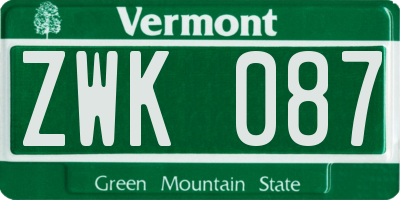 VT license plate ZWK087