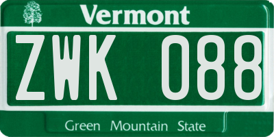 VT license plate ZWK088