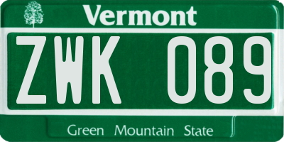 VT license plate ZWK089