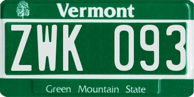 VT license plate ZWK093