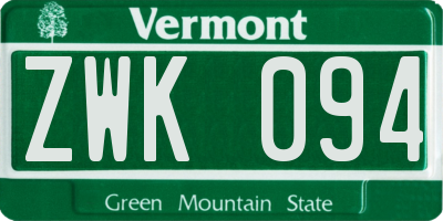 VT license plate ZWK094
