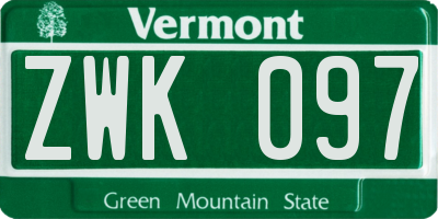 VT license plate ZWK097