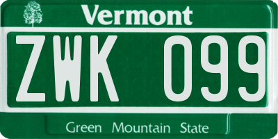 VT license plate ZWK099
