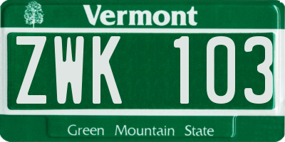 VT license plate ZWK103