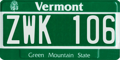VT license plate ZWK106