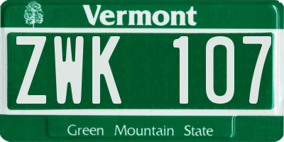 VT license plate ZWK107
