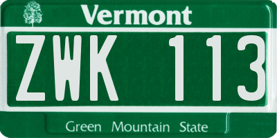 VT license plate ZWK113