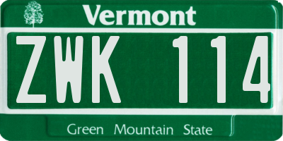 VT license plate ZWK114