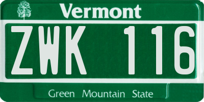 VT license plate ZWK116