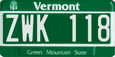 VT license plate ZWK118
