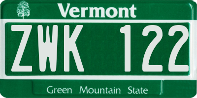 VT license plate ZWK122