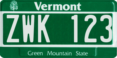 VT license plate ZWK123