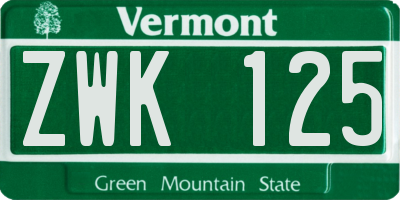 VT license plate ZWK125