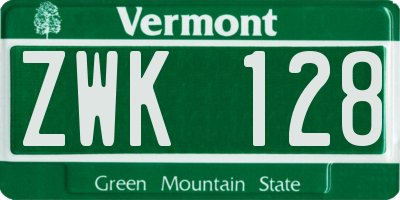 VT license plate ZWK128
