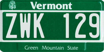 VT license plate ZWK129