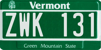 VT license plate ZWK131