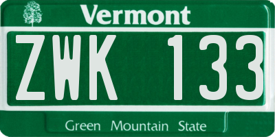VT license plate ZWK133