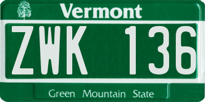 VT license plate ZWK136